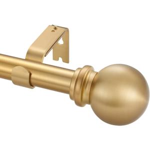 Warm Gold Curtain Rods for Window 72-144 Inch, Decorative Curtain Rod with Ball Finials, Adjustable Single Drapery Rod Warm Gold, 1 Inch Diameter Heavy Duty Curtain Rod