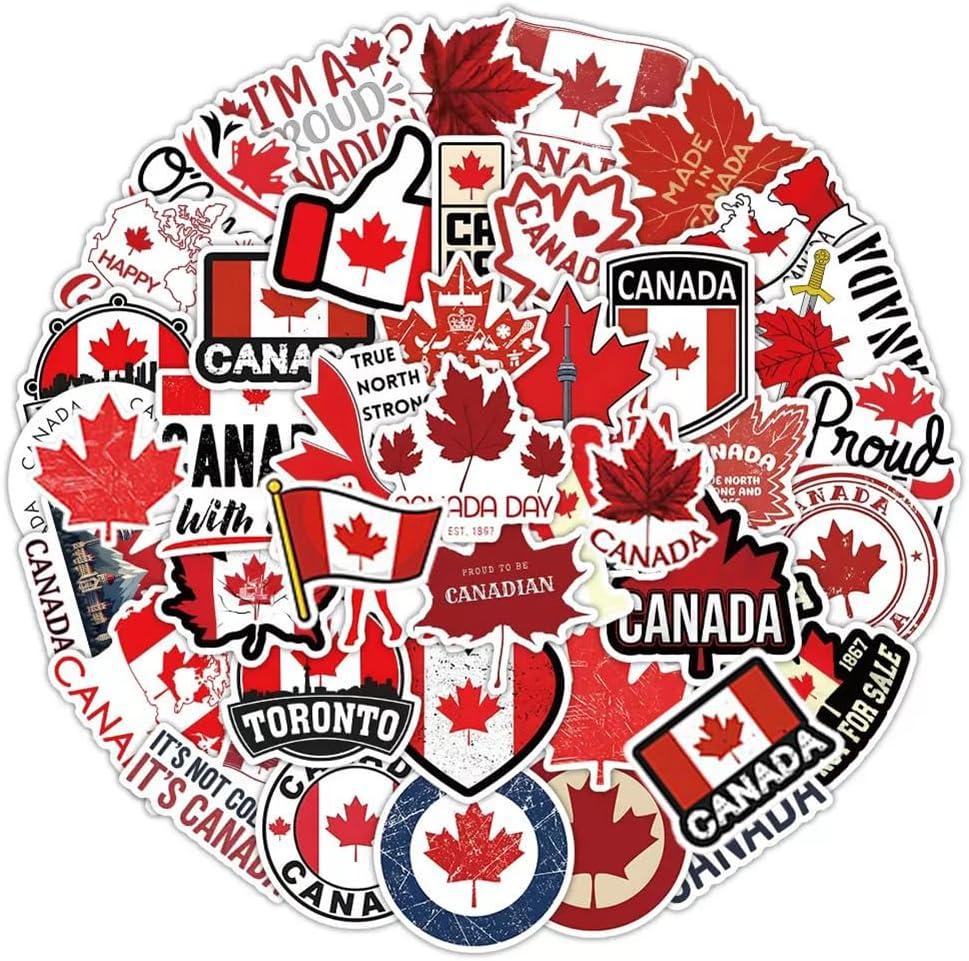 Canada Stickers 50Pcs Canadian Waterproof Vinyl Decals for Bike Water Bottles Laptop Bicycle Refrigerator Cup Luggage Computer Mobile Phone Skateboard