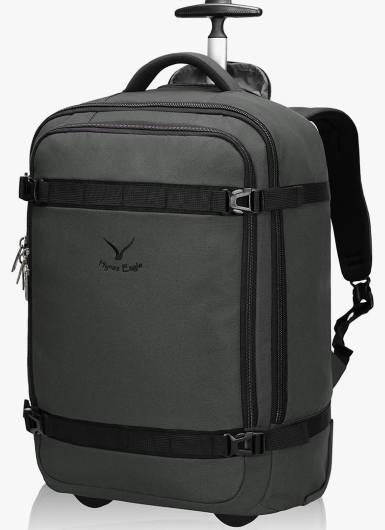 Hynes Eagle Rolling Backpack 42L Backpack with Wheels Airline Approved Carry on Luggage Laptop Travel Suitcase Bag for Women Men Grey-2024