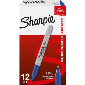 Sharpie Permanent Markers, Fine Point, Blue, 12 Count