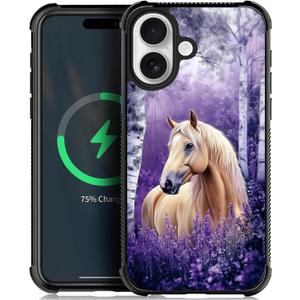 for iPhone 17 Magnetic Case, Compatible with Magsafe Pattern Cover Horse Purple Lavender