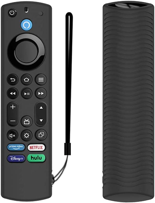 Voice Remote Cover, Silicone Remote Case Compatible with Insignia Firetv Omni Series or TV 4-Series, Lightweight Anti Slip Shockproof Remote Cover Case with Lanyard (Black)