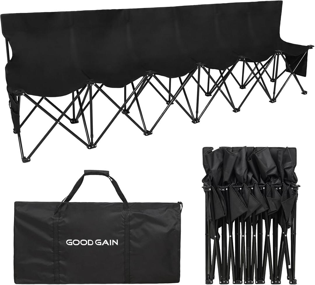 Portable Soccer Bench,Team Bench Soccer 6 Seats with Bag,Black, 106.3" x 32.3" x 19.7"