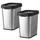 TooCust 2 Pack Stainless Steel Trash Can 3 Gallon, Open Top Trash Can, 8" x 11" x 13", Rectangle Rubbish Bin, Slim and Narrow, No Lid Small Wastebasketfor Kitchen, Bathroom, Living Room, Office