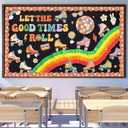 Funrous Let the Good Times Roll Bulletin Board Decorations Groovy Classroom Bulletin Decor 3D Rainbow Roller Skate Retro Hippie Boho Disco Paper Cutouts for Middle High School Chalkboard Wall Supplies