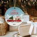 7 x Happy Camper Decor 2025 Christmas Ornament - Gifts for Camping Enthusiasts, Winter Decorations for Home, Gifts for Campers, Ceramic Christmas Ornament