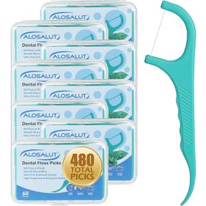 480 Count Dental Floss Picks  Mint Flavored Flossers with Built-in Toothpick for Deep Cleaning  8 Portable Boxes of 60  Strong & Smooth Floss Sticks for Family Home Travel for Adults