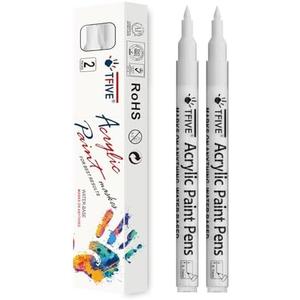 TFIVE White Paint Marker Paint Pens - 2 Pack Acrylic Permanent Marker, 0.7mm Extra Fine Tip Paint Pen for Art Projects, Drawing, Rock Painting, Ceramic, Glass, Wood, Plastic, Metal, Canvas DIY Crafts