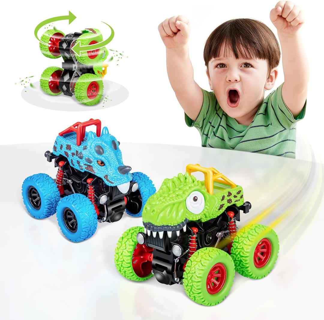 LODBY Dinosaur Toys for 2 3 4 5 Year Old Boys - Monster Truck Toys for Toddlers Boys Ages 2-4-6 - Push and Go Cars Dinosaur Toys for Kids 3-5 Year Old Boy Christmas Birthday Gifts