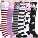 FNOVCO Girls Knee High Socks Kids Crazy Fun Gift Cute Animal Patterns Cotton Long Socks 6 Pairs (3-12 Years)