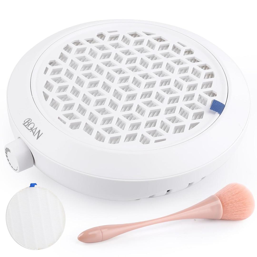 BQAN Nail Dust Collector, 80W Powerful Adjustable Extractor with Brush and 2 Reusable Filters, Nail Vacuum Dust Collector for Acrylic Gel Nail Polishing, Salon & Home