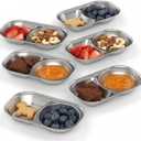 Bakpoco Stainless Steel Toddler Plates Set of 6, 2-compartment Kids Plates for Snack Portion Control, Small Divided Plate for Baby Feeding & Adults Camping, Non-toxic Dishwasher Safe Metal Dish, 8.6"x5" - 6PCS