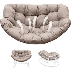 Thickened Waterproof Papasan Rocking Chair Cushion  6.3'' Patio Egg Chair Pad with Ties, Outdoor/Indoor Rattan Hammock Chair Cushion for Porch, Garden, Balcony (Only Cushion) (Beige)