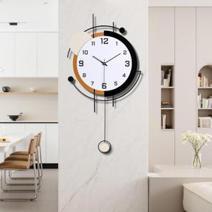 Wall Clock with Pendulum,Silent Quality Quartz Battery Operated,Large Wall Clock for Living Room Kitchen Home Bathroom Bedroom Wall Decor,15.8x29.5inch(Black)
