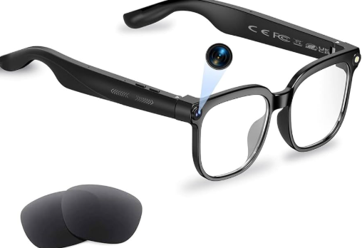 AI Smart Glasses with Camera, 8MP HD Camera Glasses for Men,Women, AI Recording Glasses with Voice Assistant,Open-Ear Audio,Real-Time Translation,Video Recording Sunglasses for Life & Work Vlog(Black)