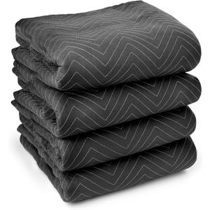 Sure-Max 4 Moving & Packing Blankets - Ultra Thick Pro - 80" x 72" (65 lb/dz weight) - Professional Quilted Shipping Furniture Pads Black