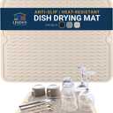 Silicone Dish Drying Mat for Kitchen Counter - Multi-Use 18 x 16 Inch Pad, Non-Slip & Heat-Resistant, Perfect Dish Drainer Mat by Lindas Essentials, Ideal Kitchen Accessory (Beige)