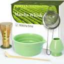 Vaiheng Matcha Whisk Set with Matcha Bowl, Matcha Whisk Holder Matcha Bamboo Whisk, Scoop, Sifter, Unique Gifts for Women Men Girl Friend Home Kitchen DecorLight Green