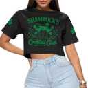 Women's St Patricks Day Irish Shamrocks Cocktail Club Crewneck Short Sleeve Crop Top Funny Holiday Shirt (XL, Black)