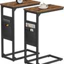 TUTOTAK C Shaped End Table, Side Table for Couch, Sofa Table with Storage Bag, TV Tray for Living Room, Bedroom, Brown TB01BB0822