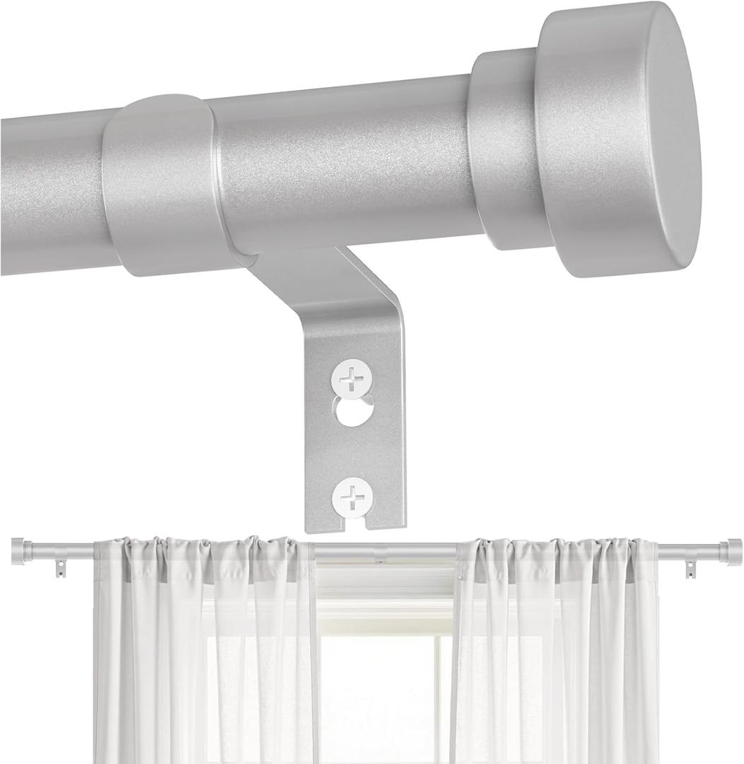 Silver Curtain Rods for Windows 32 to 60 Inch, Heavy Duty Curtain Rod Adjustable Length, 1 Inch Diameter Modern Decorative Curtains Rods(Silver,32-60")