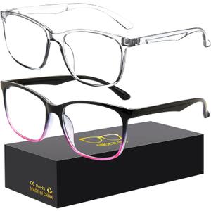 Blue-Light Blocking Glasses Computer Reading/Gaming/TV/Phones Glasses Fashion Anti Eyestrain Glasses for Women Men (C5 Black violet + Transparent)