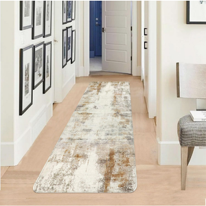 2x6 Runner Rug, famibay Modern Abstract Washable Rug Runners for Hallways Non Slip Faux Wool Carpet Runners for Kitchen Bathroom Bedroom(Beige/Camel)