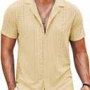 COOFANDY Mens Beach Shirt Short Sleeve Button Down Shirts Casual Cuban Collared Summer Vacation Tropical Shirts (4X-Large, Light Yellow)