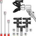10pcs Airless Paint Sprayer Gun Tip Extension Pole Rod Set for Airless Spray Gun Painting with Swivel Joint Spray Tips and Nozzle Tip Guard Protector (12,20,30in,211,313,415,517,623)