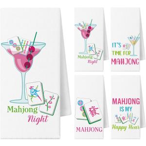 Newwiee 4 Pcs Mahjong Cocktail Dish Towels Gifts for Women 16 x 24 Inches Funny Kitchen Napkins Decorative Hand Tea Towel Mahjong Lover Gifts for Kitchen Bathroom Decor(White)
