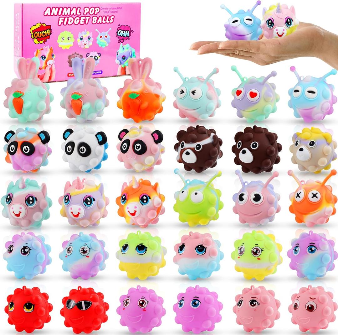 30 Pack Animal Pop Balls Party Favors for Kids,3D Pop Balls Fidget Toys,Birthday Gifts for Boys & Girls,Goodie Bag Stuffers,Pinata Stuffers Filler,Carnival Prizes,Treasure Box Toys,Kids Prizes