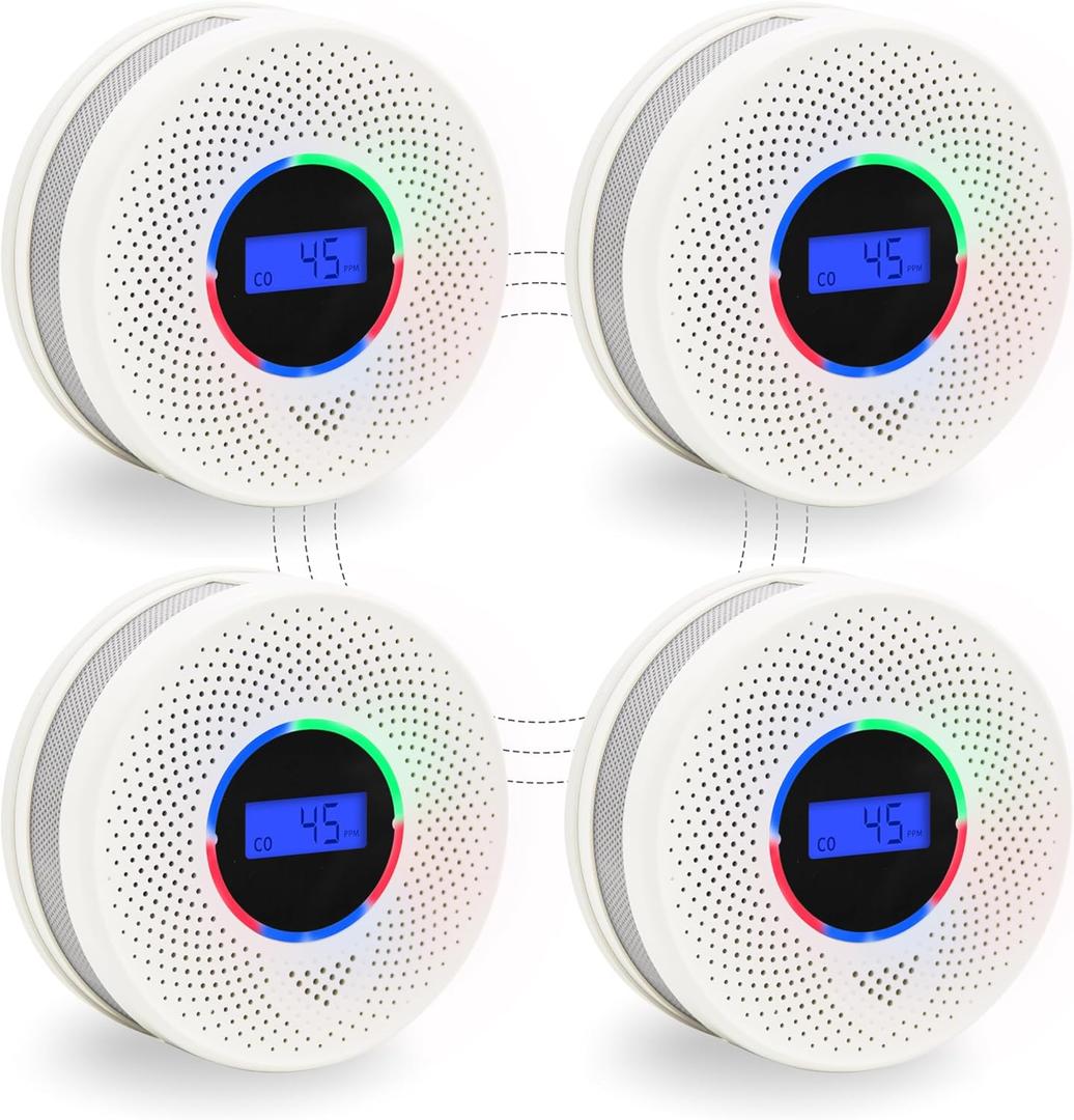 4Pack Upgraded Interlinked Smoke Carbon Monoxide Detector, Battery Powered&Wireless Interconnected Smoke and CO Alarm, Transmission Range of Over 820 ft (Includes Battery)