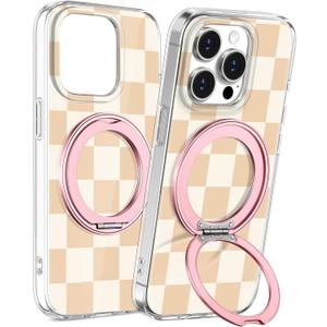 Loheckle for iPhone 12 Pro Max Case with Stand- Compatible with MagSafe Women Girls Cute Girly Aesthetic Unique Design Soft TPU Magnetic Ring Phone Cover for Apple 12 Promax, Checkered