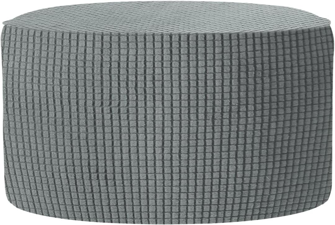 uxcell Ottomen Cover Round, Jacquard Ottomen Slipcover with Elastic Bottom Fit 50cm-58cm/19.7"-22.8" Diameter, Stretchable Footrest Stool Covers for Furniture Protector, New Gray