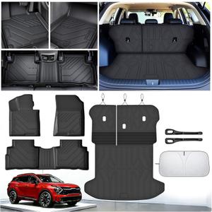 Floor Mats for Kia Sportage 2023-2026 (Not for Hybrid), All Weather Protection Custom Floor Mats Trunk Cargo and Car Windshield Cover Set for Kia Sportage Accessories,Car Floor Liners Set