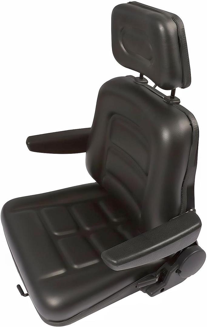Universal Tractor Seat with Headrest, Adjustable Backrest, Armrests and Slide Rail Compatible with Forklifts Excavators Golf Carts Dozers Tractors Lawn Mower (Black)