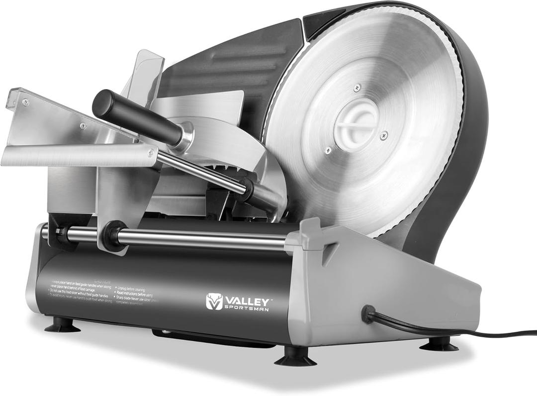 Meat Slicer, Electric Deli Food Slicer, with 8.7" Stainless Steel Blade, 180 W, Adjustable Thickness for Home Use, Easy to Clean, Cuts Meat, Bread, Cheese and Deli, Black (Black+220mm+Alu Cover+Stainless&Removable Pusher)