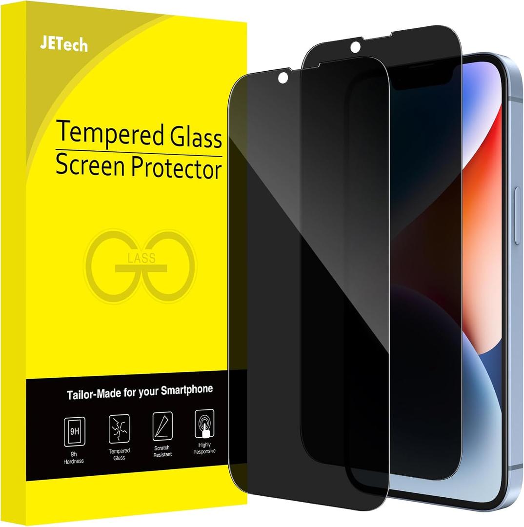JETech Privacy Full Coverage Screen Protector for iPhone 16e 2025, iPhone 14 6.1-Inch, Anti-Spy Tempered Glass Film, Edge to Edge Protection Case-Friendly, 2-Pack