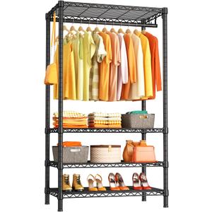 Ulif H4 Portable Closets, 4-Tier Metal Clothes Garment Rack for Bedroom and Cloakroom, Clothing Closet Storage and Organizer Wardrobe, 35.4" W x 14" D x 76.4" H, Black
