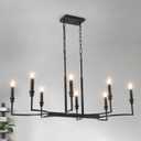 8-Light Black Chandelier, Dining Room Light Fixtures Over Table, Metal Candle Rectangular Modern Farmhouse Chandelier Light Fixture Retro Kitchen Island Lighting Living Room Entryway Foyer 37in