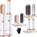 6 in 1 Air Styler Magic Hair Dryer Brush, Negative Ionic Blow Dryer Brush & 3 Heat Settings, Detachable Auto Curling & Straightening Volumizing, Frizz-Free Styling, Salon to Home Use (White-Pink)