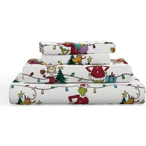 Grinch by Dr. Seuss Holiday & Christmas Bedding Super Soft 100% Cotton Flannel Sheet Set, Queen, (Officially Licensed Product) by Franco
