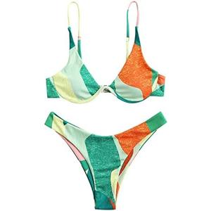 ZAFUL Women's High Cut Thong Bikini Set Swimsuits Cami String Sexy Bathing Suit, Smal