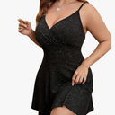 Floerns Women's Plus Size Sleeveless Glitter Dress Wrap V Neck Flared Short Dress, size 2XL