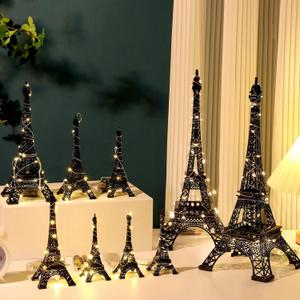 Hicarer 9 Pcs Eiffel Tower Statue Decor 5-15 Inch 5 Size Alloy Metal Paris Eiffel Tower Craft French Party Decoration for Living Room Table Stand Holder Collectible Gift(Black)