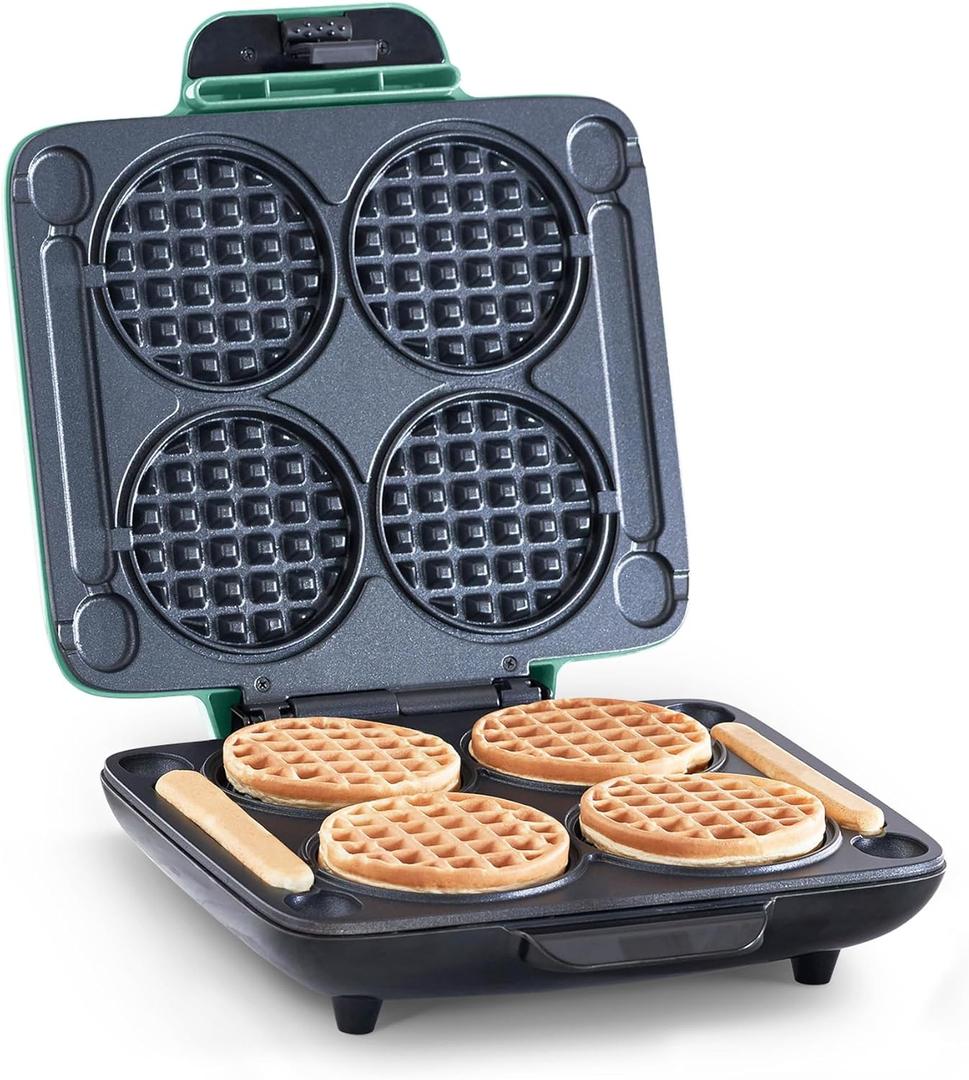 Dash Multi Mini Waffle Maker- Quad Waffle Maker for Family Breakfasts - Dual Nonstick Heating Plates & Easy-Release Surface - Compact & Fast-Heating - Aqua