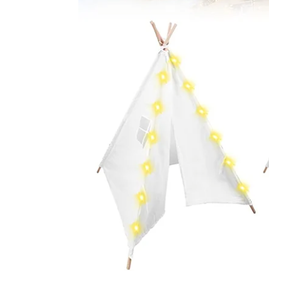 Teepee Tent with 10FT String Lights for Kids, Canvas Teepee Play Tent, Indoor & Outdoor Playing Tents with for Girls & Boys Party Indoor Outdoor Games (White)