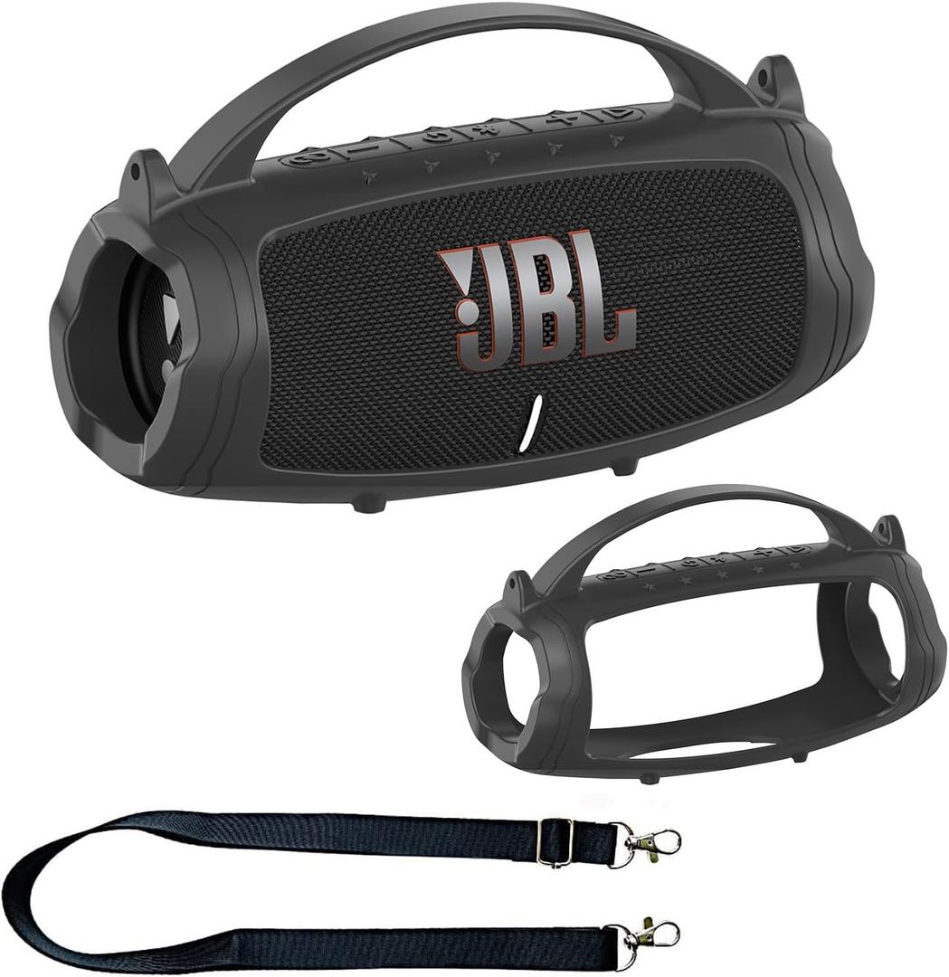 JCHPINE Silicone Cover Case for JBL Charge 5 Portable Bluetooth Speaker, Protective Skin Holder for JBL Charge 5 Speaker Accessories (Black Case, NOT Fit Wi-Fi Version)