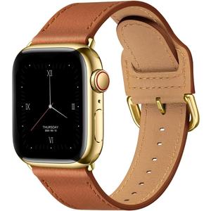 POWER PRIMACY Leather Bands Compatible with Apple Watch Band 38mm 40mm 41mm 42mm-Series 11/10,Genuine Leather Strap Compatible for Women Men iWatch SE Series 11 10 9 8 7 6 5 4 3 2 1(Brown/Gold)
