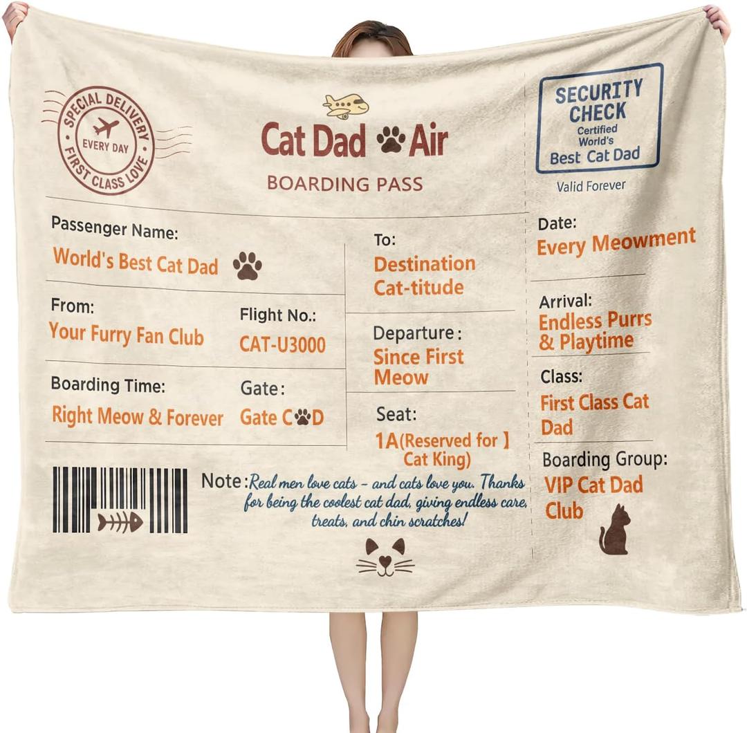 Cat Dad Gifts - Heartwarming Message Cat Throw Blanket for Feline Lovers, Funny Couch and Sofa Present, Gift for Him, Fathers Day Birthday Christmas, Cozy Lap TV Throw, 50'' x 60''